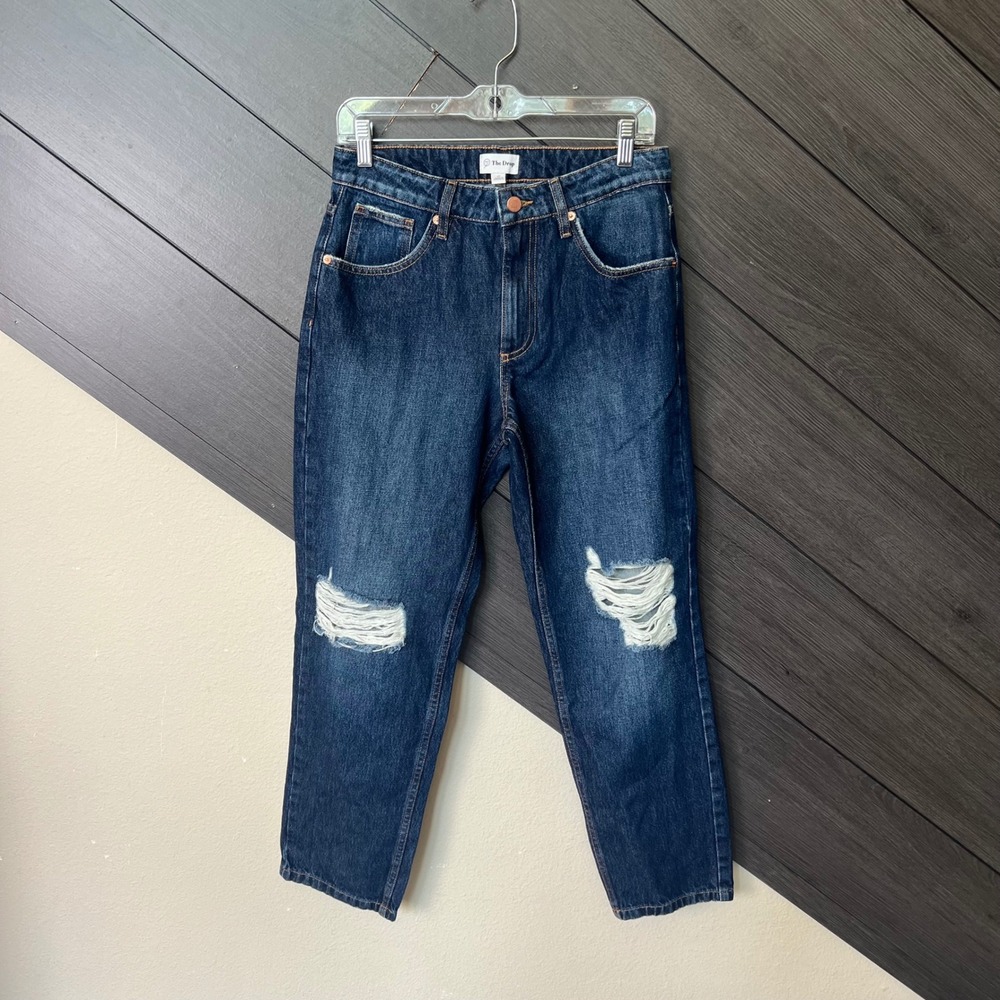 The Drop Distressed Straight Leg Mom Jeans Dark Wash Denim Size 27 NWOT